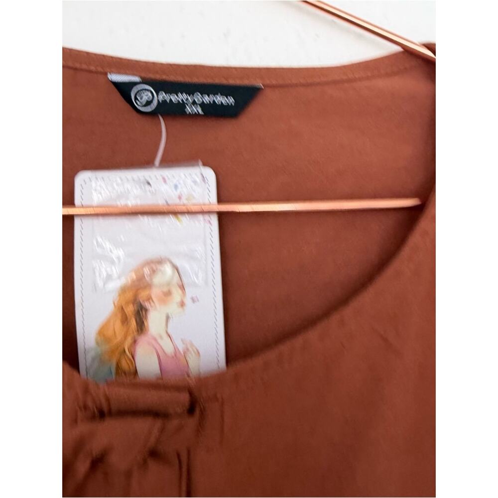 Pretty garden Rust Brown Peasant Blouse with Front Ties - Picture 2 of 6